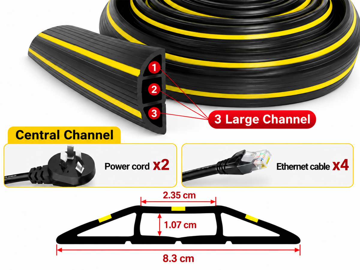 Floor Cable Protector 4M Heavy Duty 3 Channel Cable Cover