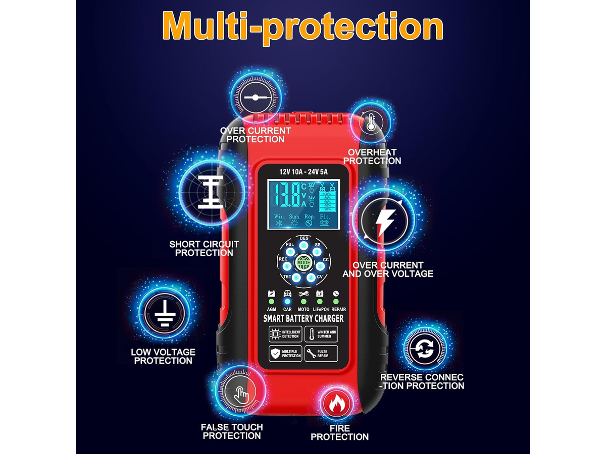 Car Battery Charger Smart Automatic 7 Stage Charger with Pulse Repair