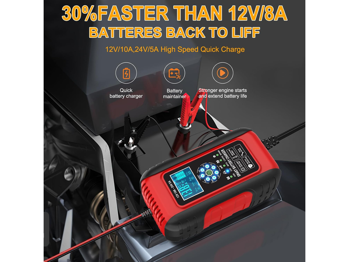 Car Battery Charger Smart Automatic 7 Stage Charger with Pulse Repair