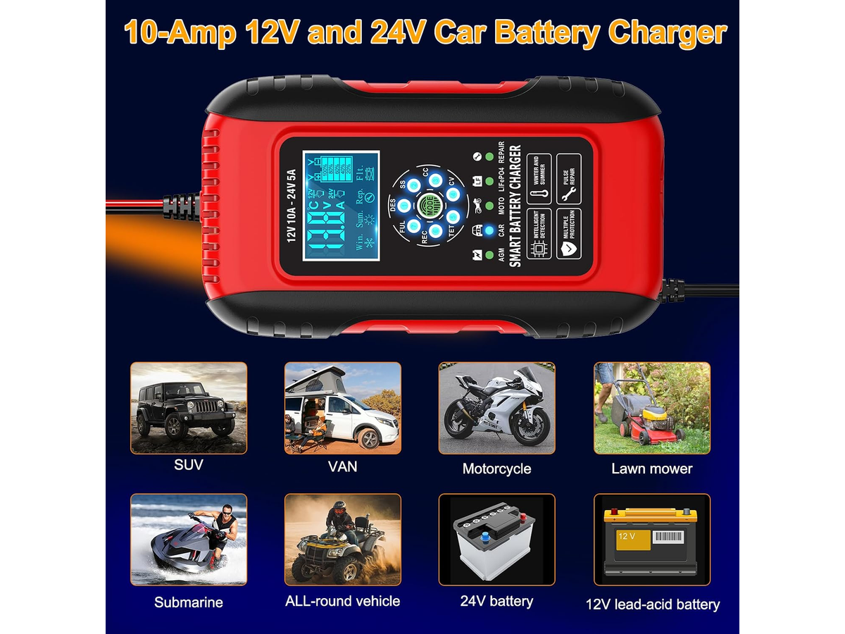 Car Battery Charger Smart Automatic 7 Stage Charger with Pulse Repair