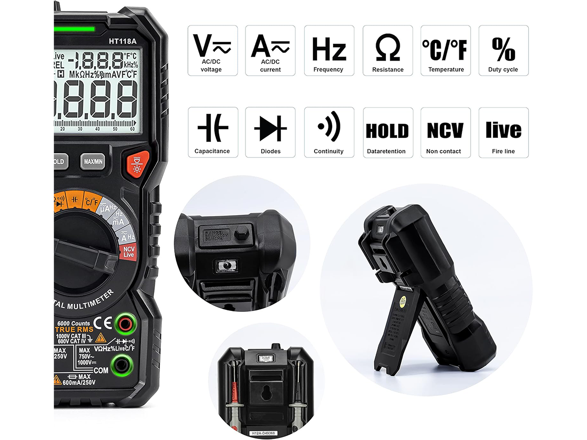 Digital Multimeter TRMS 6000 Counts Auto Ranging AC DC Voltage Current Tester