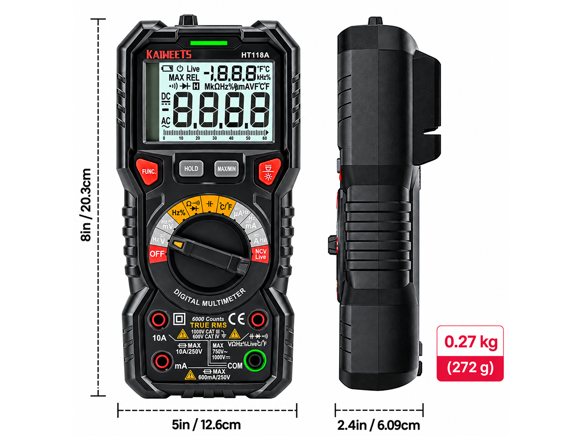 Digital Multimeter TRMS 6000 Counts Auto Ranging AC DC Voltage Current Tester