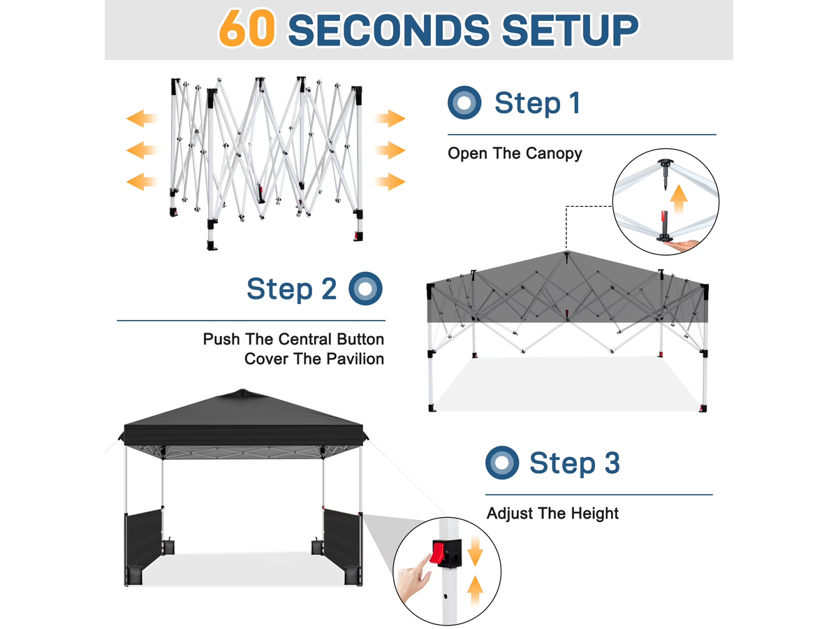Foldable Outdoor Pop Up Gazebo 3x3M with Side Panels