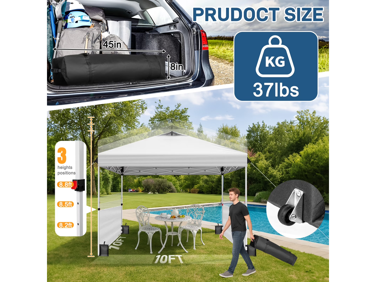 Pop Up Gazebo 3 X 3M Outdoor Canopy with 2 Adjustable Half Sidewalls