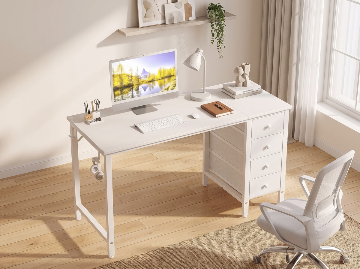 Computer Desk with Drawers Reversible 4 Drawer Home Office Writing Desk