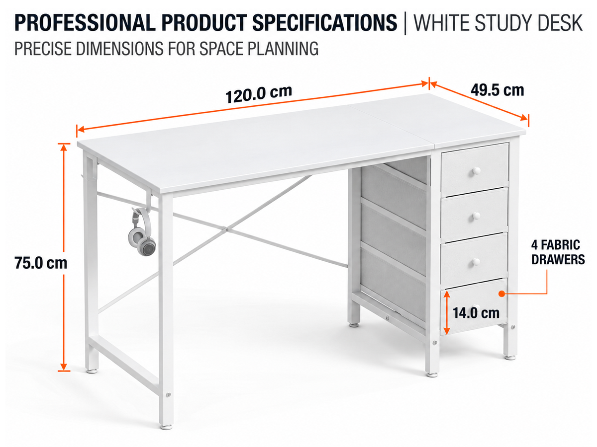 Computer Desk with Drawers Reversible 4 Drawer Home Office Writing Desk