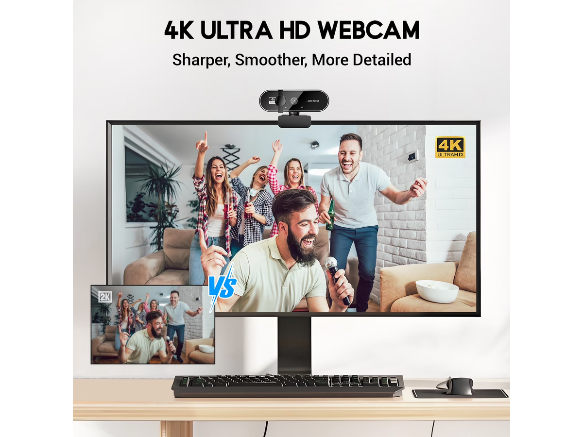 Webcam Web Camera 4K HD USB Autofocus with Dual Microphones for PC Laptop