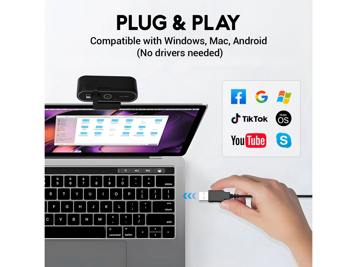 Webcam Web Camera 4K HD USB Autofocus with Dual Microphones for PC Laptop