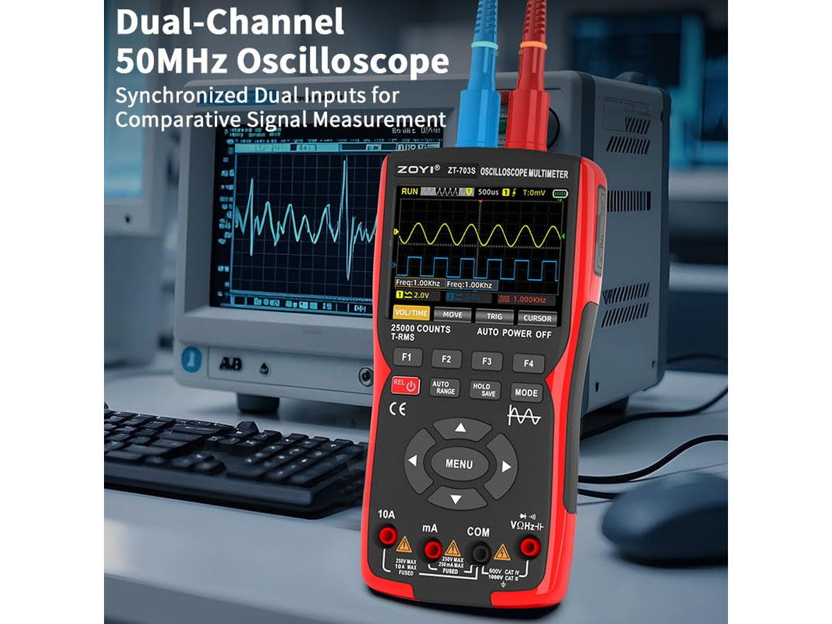 Handheld Oscilloscope 3 In 1 Dual Channel 50MHz with Multimeter and Signal Generator