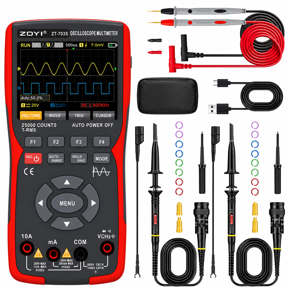 Handheld Oscilloscope 3 In 1 Dual Channel 50MHz with Multimeter and Signal Generator