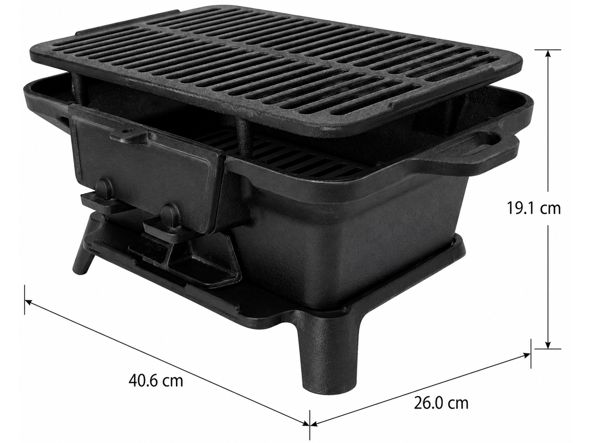 Cast Iron Hibachi Grill Portable Tabletop Charcoal BBQ Grill
