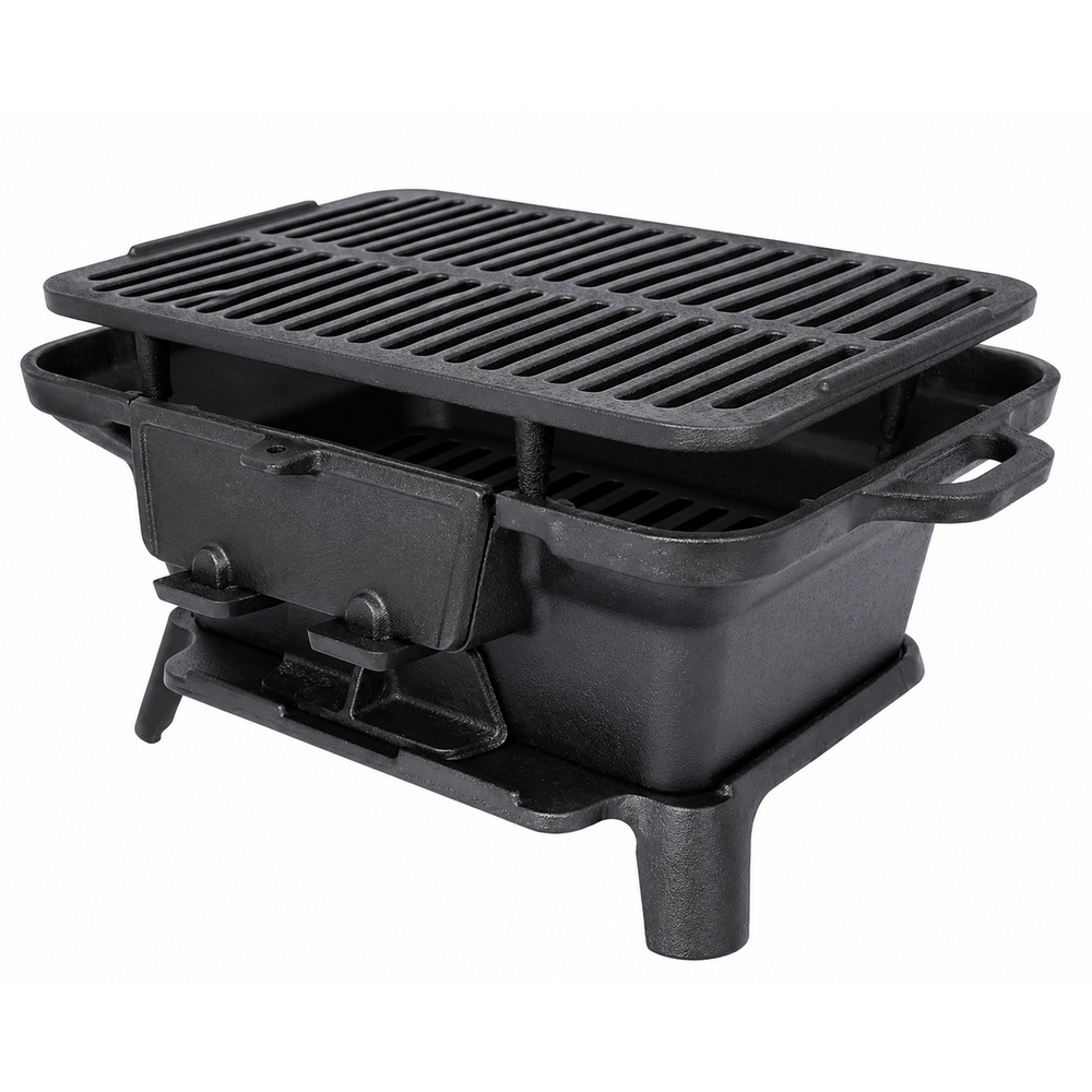 Cast Iron Hibachi Grill Portable Tabletop Charcoal BBQ Grill