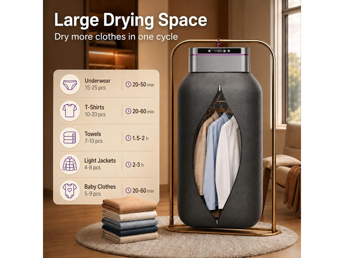 Portable Clothes Dryer Compact Travel Dryer with Remote Control