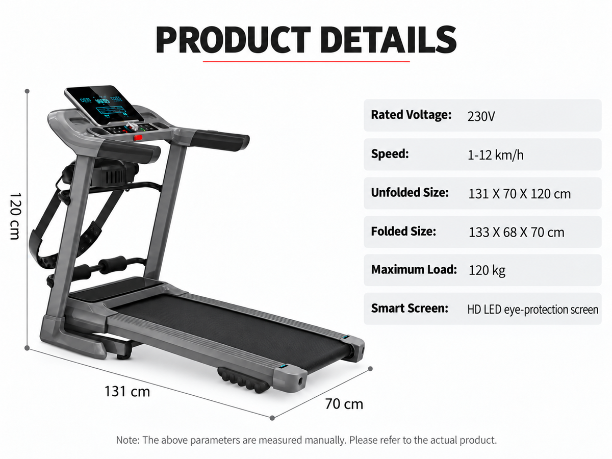 Electric Folding Treadmill 2HP 120KG Bluetooth 12KM/H Hydraulic Fold