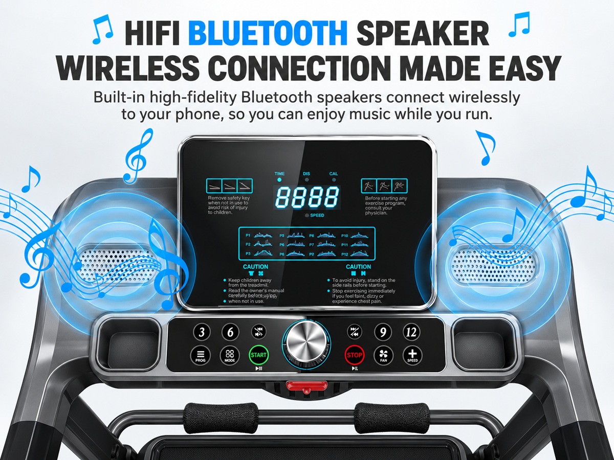 Electric Folding Treadmill 2HP 120KG Bluetooth 12KM/H Hydraulic Fold