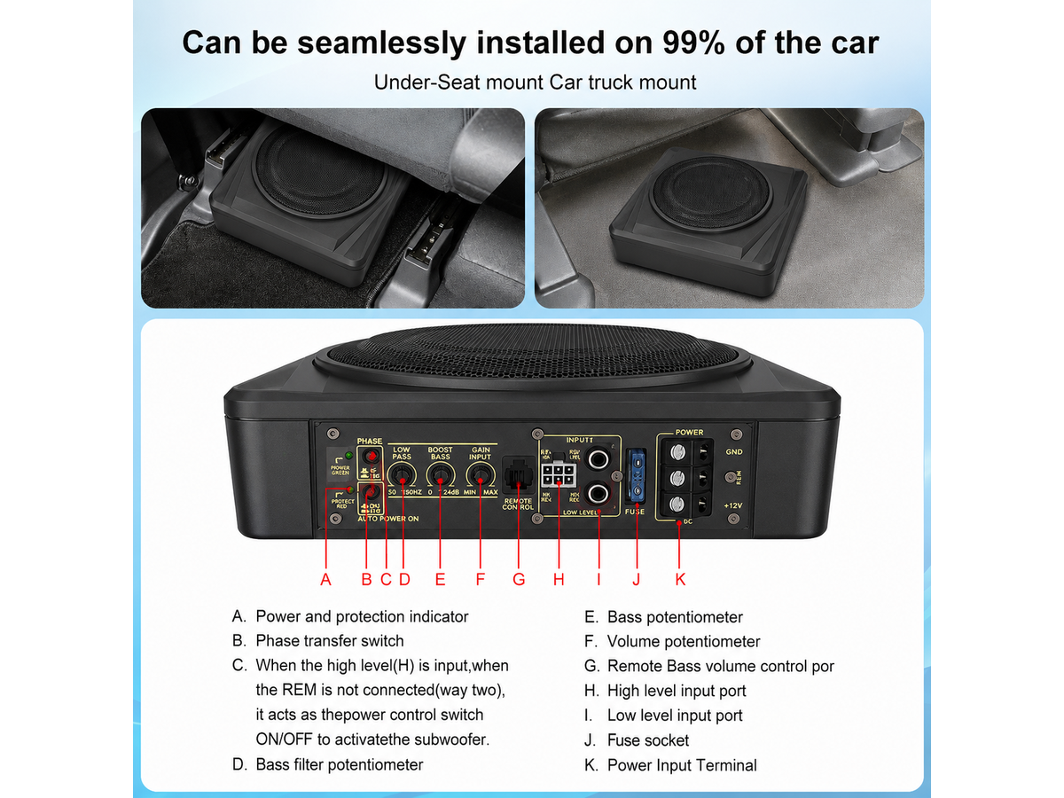 Car Subwoofer 1200W 10 Inch Slim