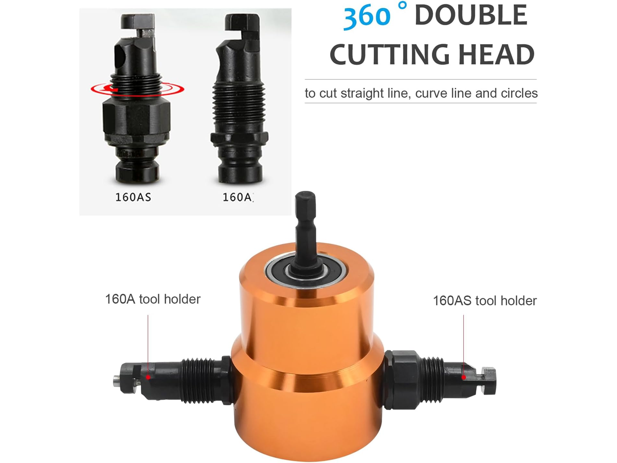 Metal Sheet Nibbler Cutter 360 Degree Double Head Drill Attachment