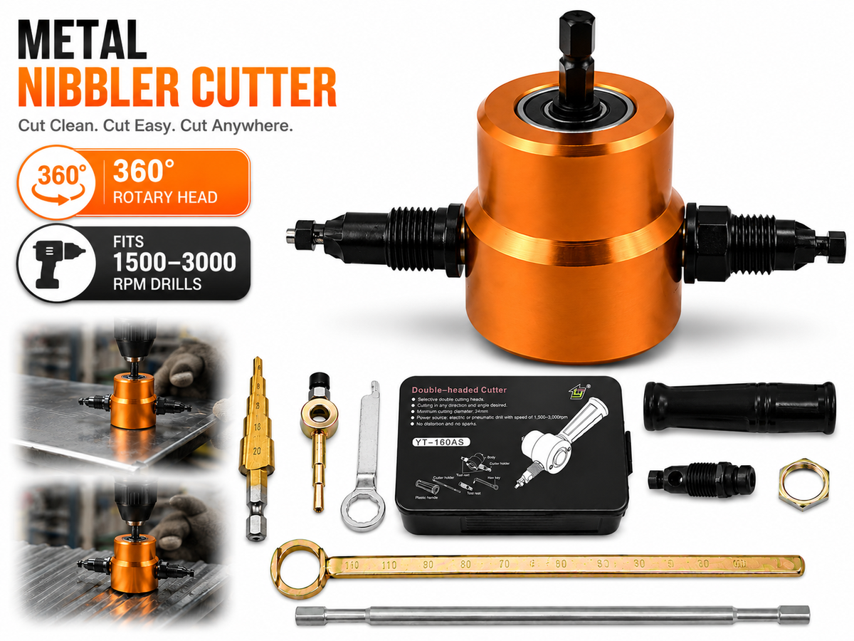 Metal Sheet Nibbler Cutter 360 Degree Double Head Drill Attachment