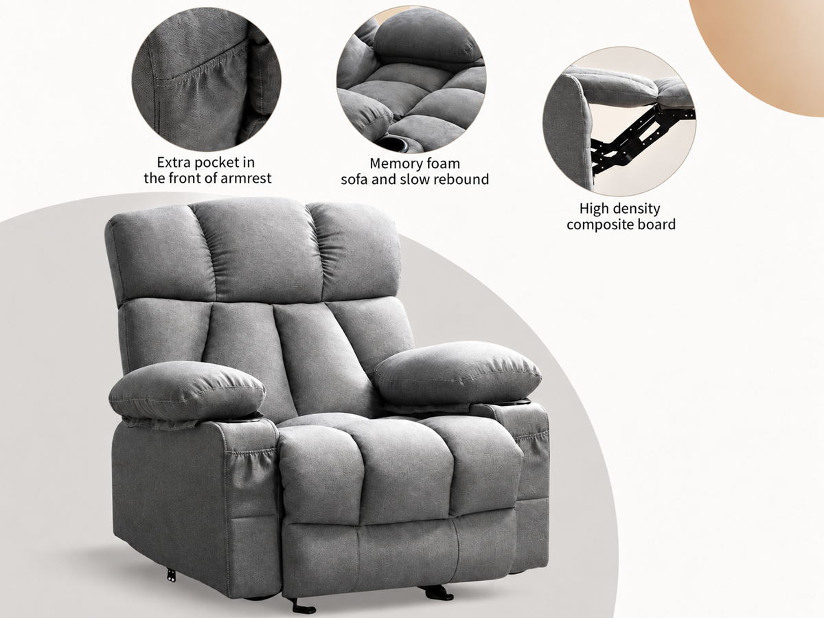 Manual Recliner Chair with Heat Massage Cup Holders Side Pockets
