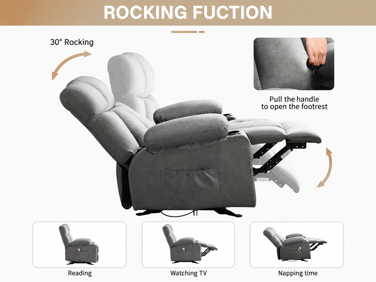 Manual Recliner Chair with Heat Massage Cup Holders Side Pockets