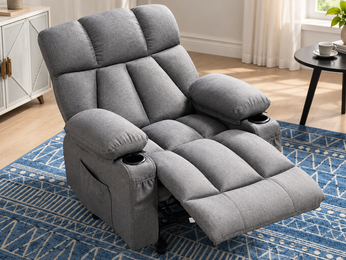 Manual Recliner Chair with Heat Massage Cup Holders Side Pockets