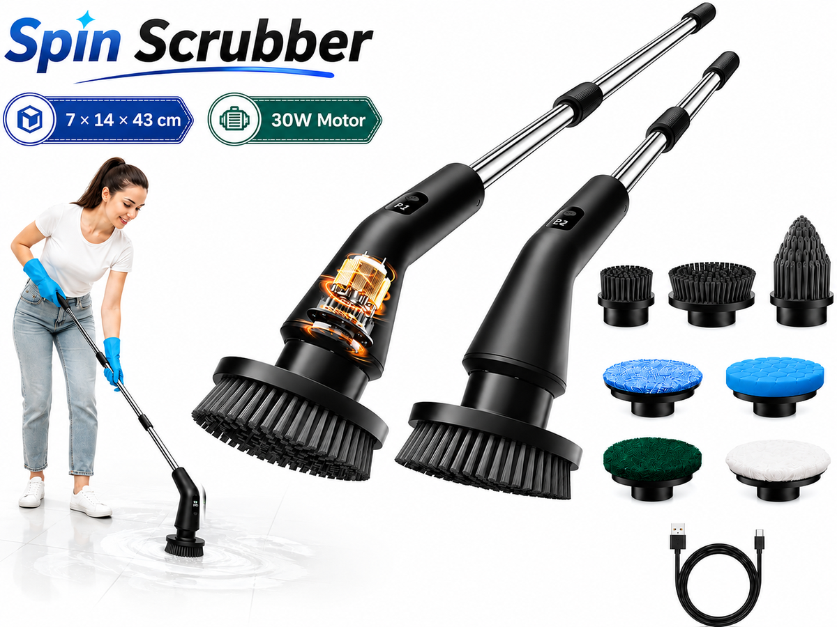 Electric Spin Scrubber Cordless Cleaning Brush Shower Scrubber With 7 Replaceable Brush Heads
