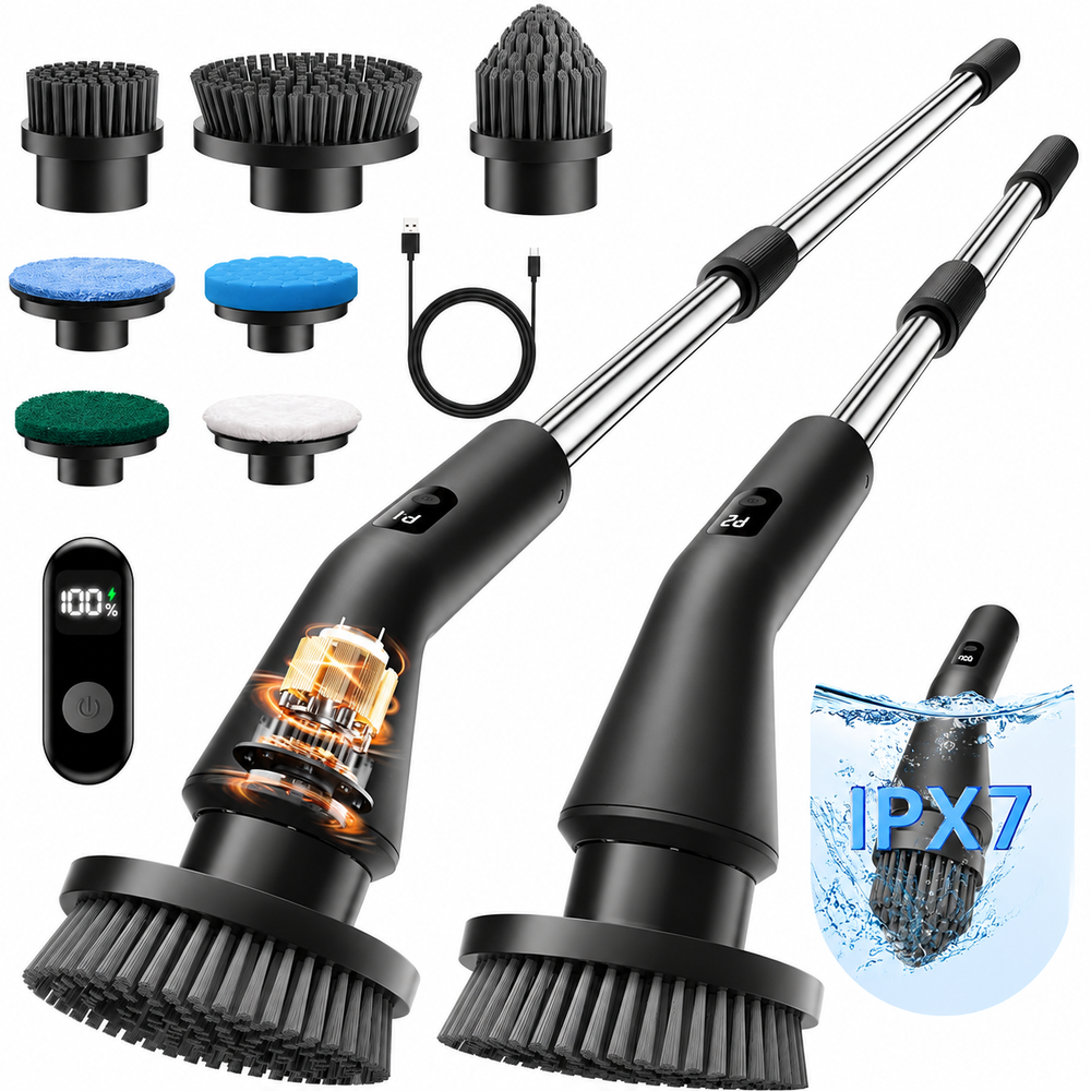 Electric Spin Scrubber Cordless Cleaning Brush Shower Scrubber With 7 Replaceable Brush Heads