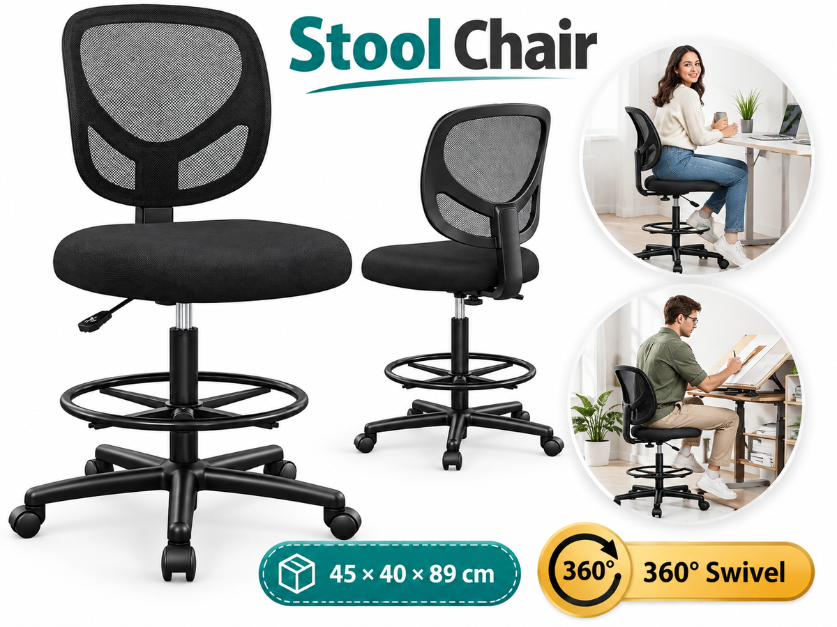 Ergonomic Drafting Chair with Footrest Ring