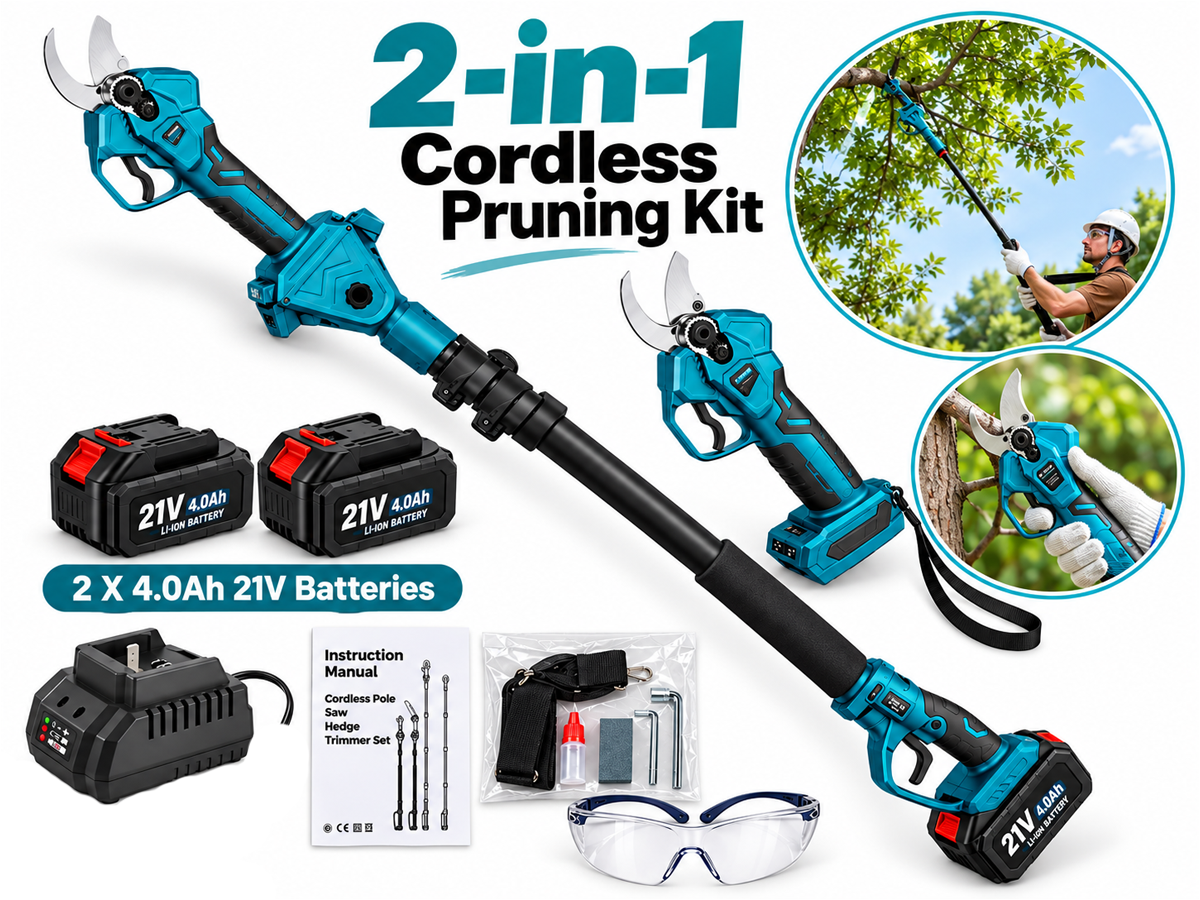 Cordless Electric Pruning Shear Cutter 21V 2 in 1 Pole Pruner