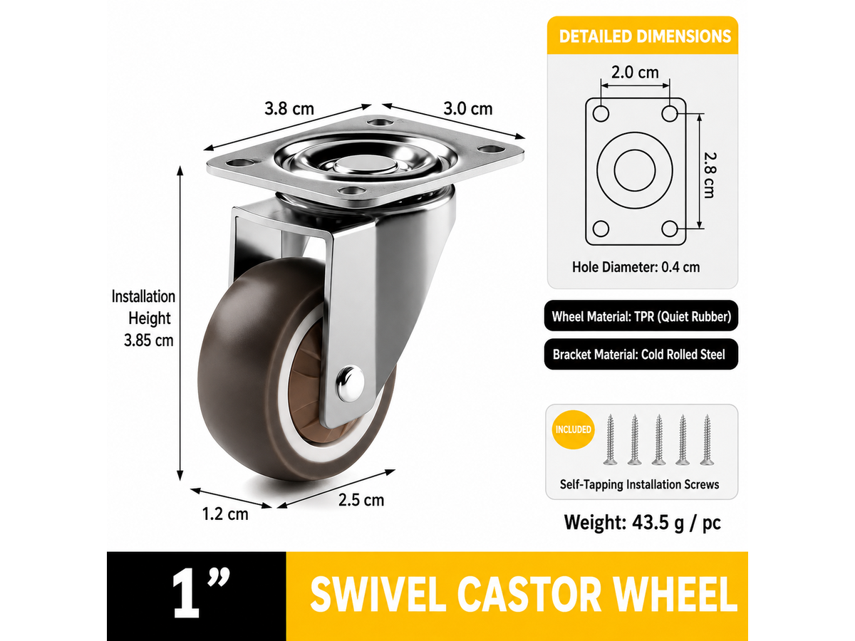 Caster Wheels Set of 4 Mini Swivel Rubber Casters 360 Degree Plate Mount