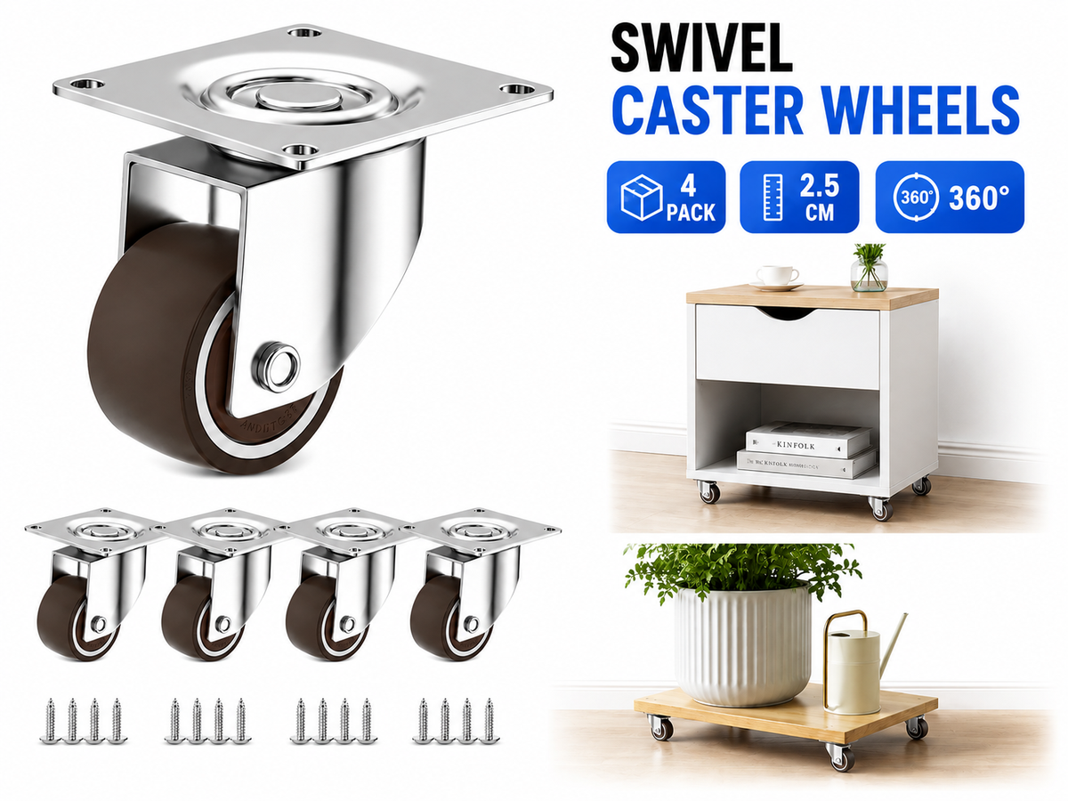 Caster Wheels Set of 4 Mini Swivel Rubber Casters 360 Degree Plate Mount