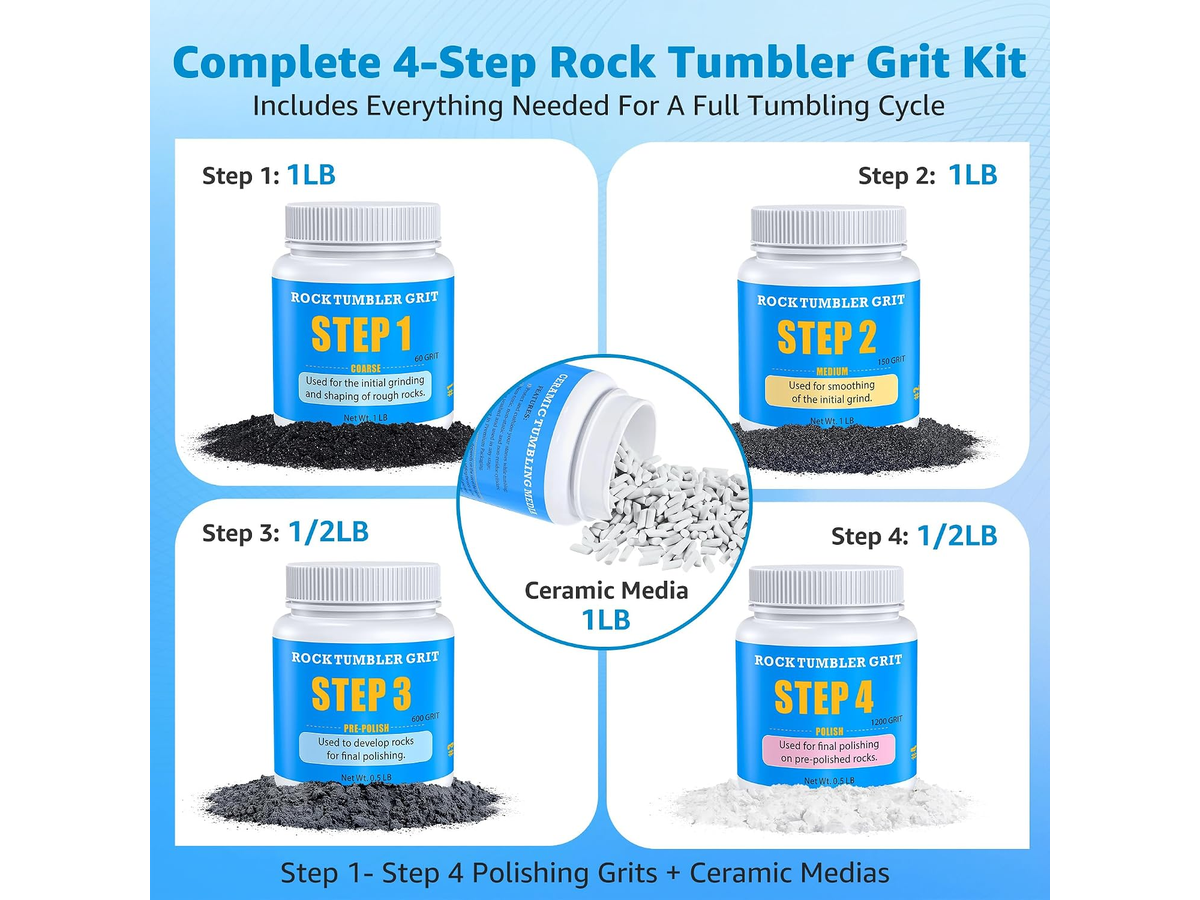 Rock Tumbler Polishing Grit Kit 1.8KG 4 Step Ceramic Media Set for Stones