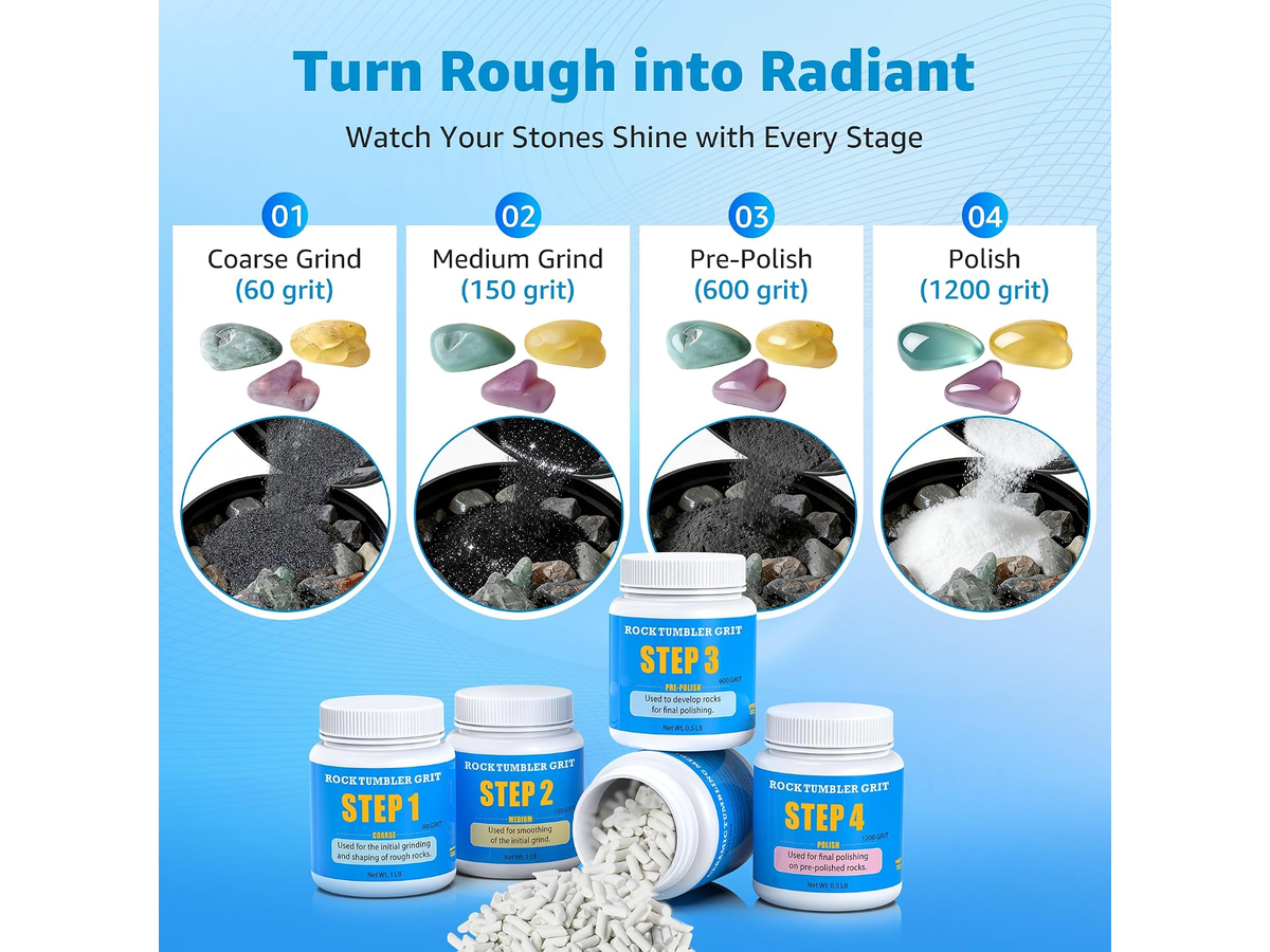 Rock Tumbler Polishing Grit Kit 1.8KG 4 Step Ceramic Media Set for Stones