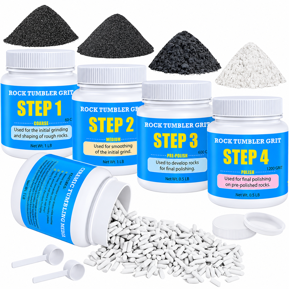 Rock Tumbler Polishing Grit Kit 1.8KG 4 Step Ceramic Media Set for Stones