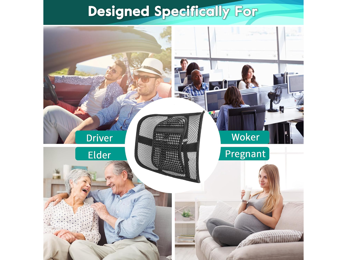 Mesh Lumbar Support for Office Chair Car Seat Adjustable Back Support Black