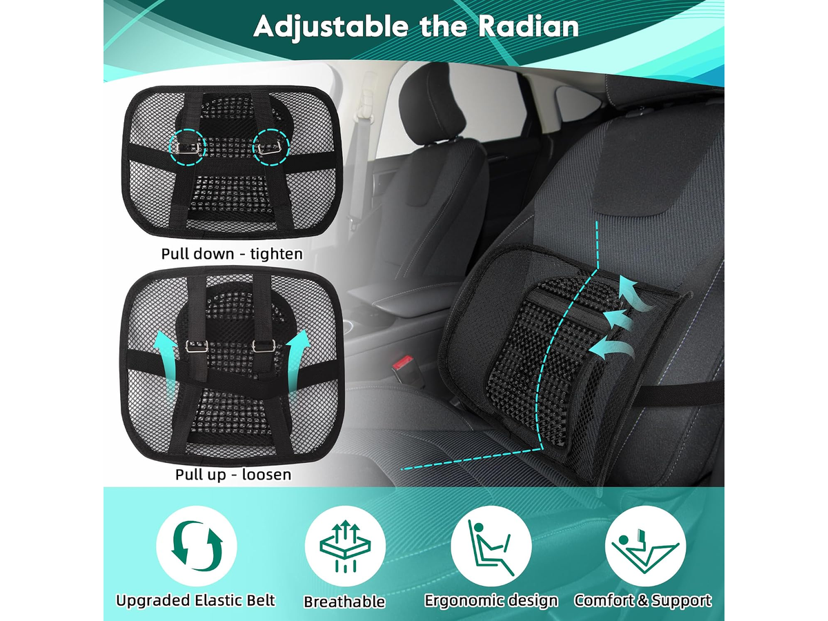 Mesh Lumbar Support for Office Chair Car Seat Adjustable Back Support Black