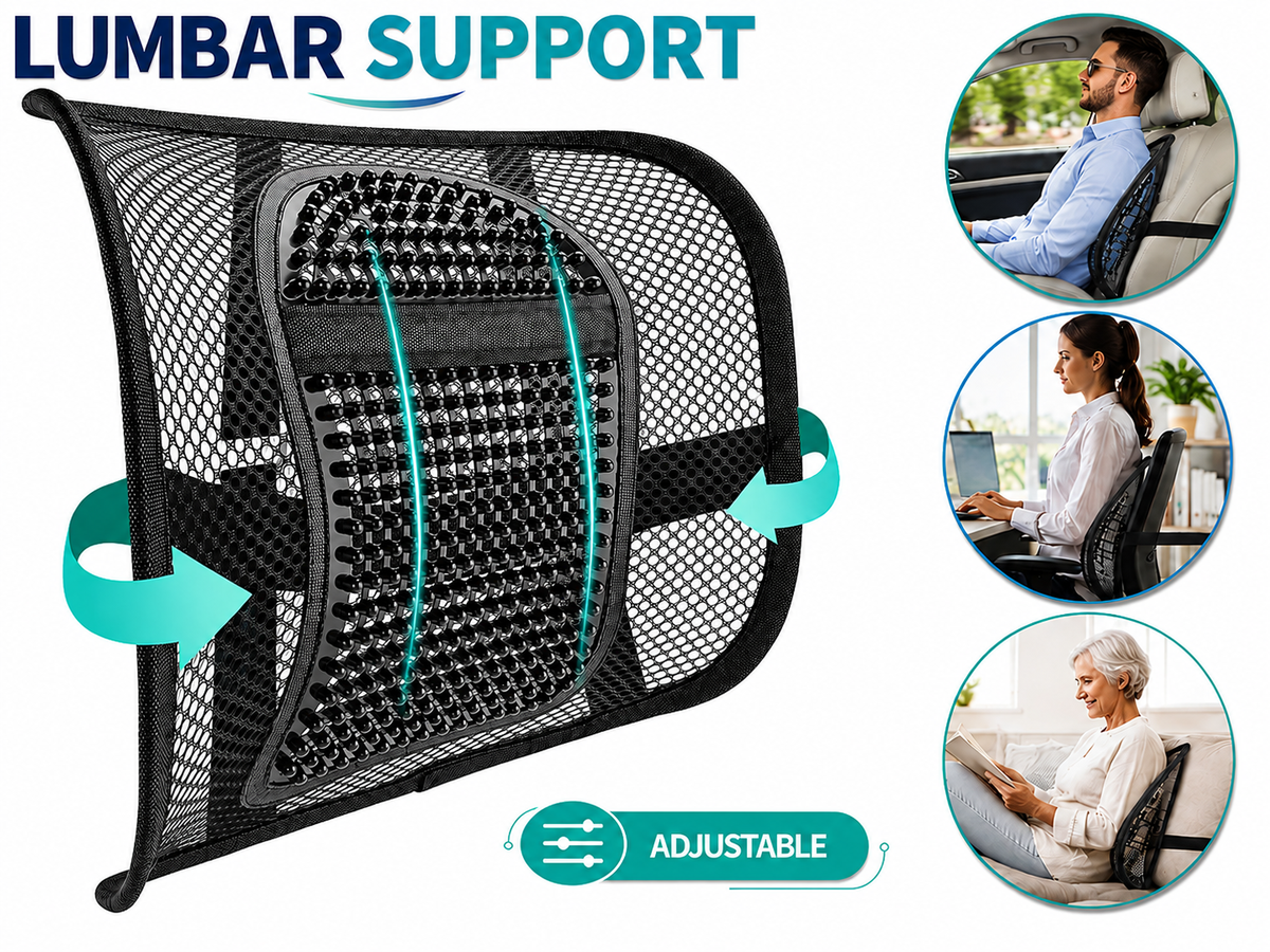 Mesh Lumbar Support for Office Chair Car Seat Adjustable Back Support Black