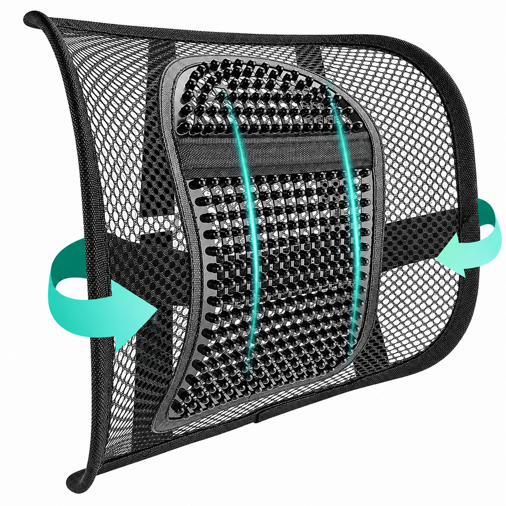 Mesh Lumbar Support for Office Chair Car Seat Adjustable Back Support Black