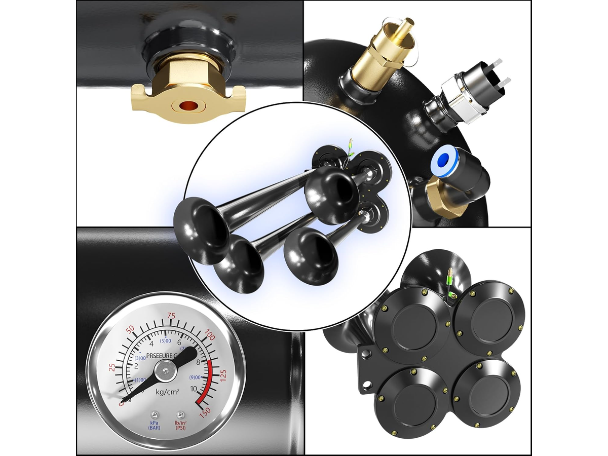 Train Air Horn Kit 12V 4 Horn System with 6L Air Tank & 150 PSI Compressor