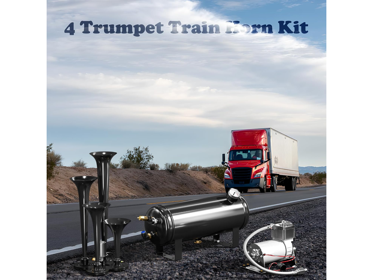 Train Air Horn Kit 12V 4 Horn System with 6L Air Tank & 150 PSI Compressor