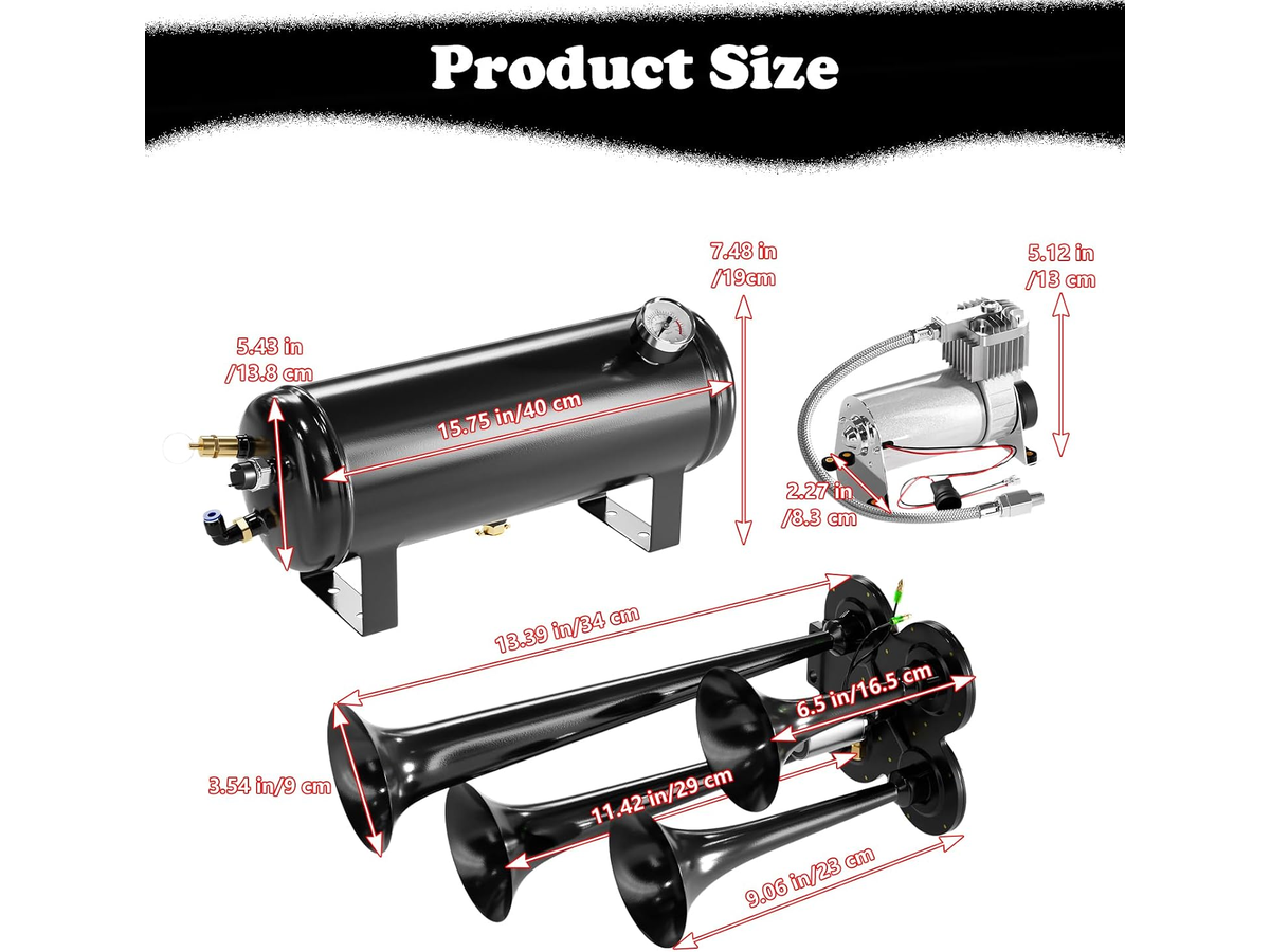 Train Air Horn Kit 12V 4 Horn System with 6L Air Tank & 150 PSI Compressor
