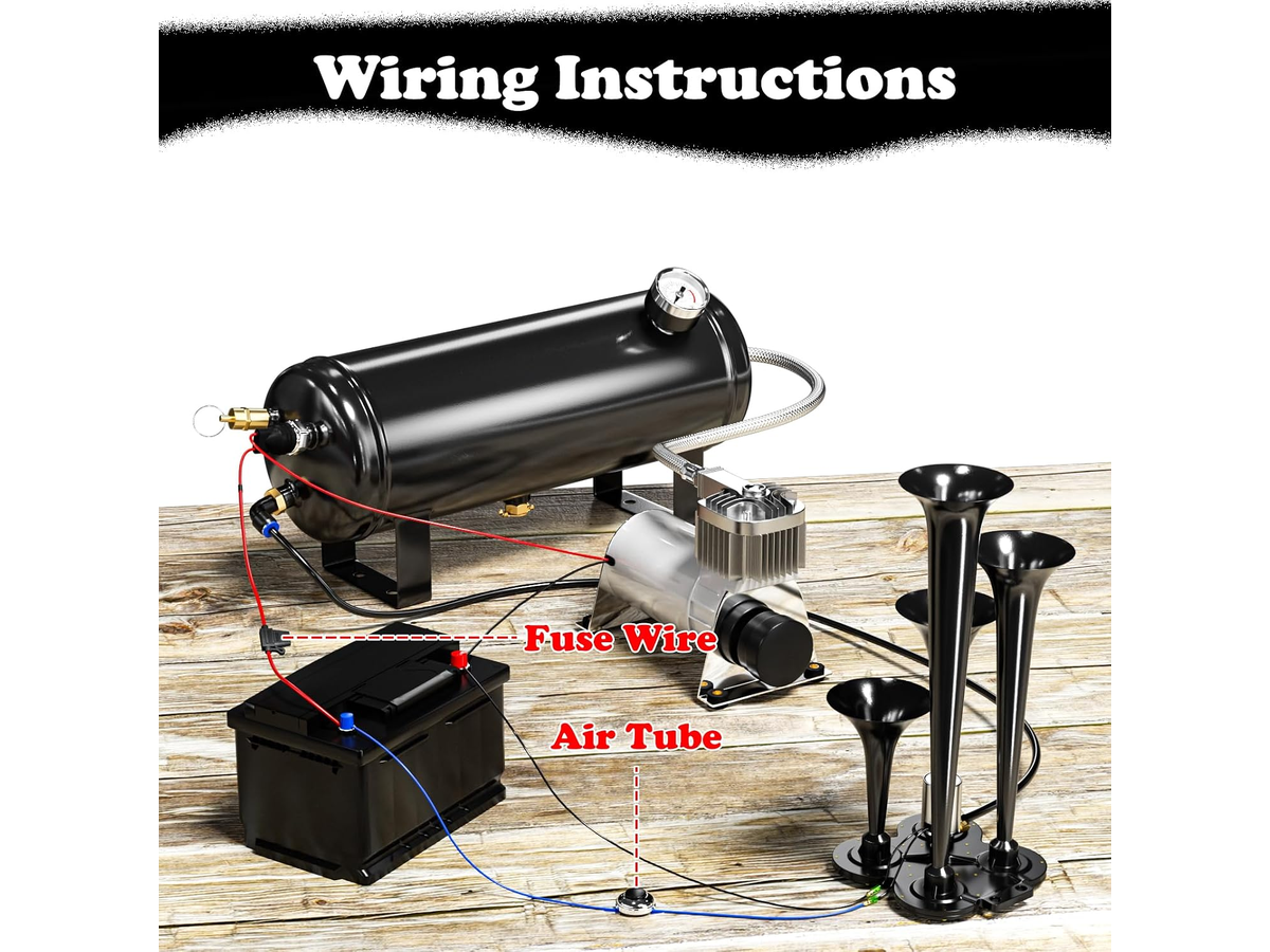 Train Air Horn Kit 12V 4 Horn System with 6L Air Tank & 150 PSI Compressor