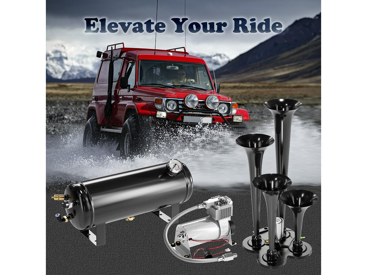 Train Air Horn Kit 12V 4 Horn System with 6L Air Tank & 150 PSI Compressor