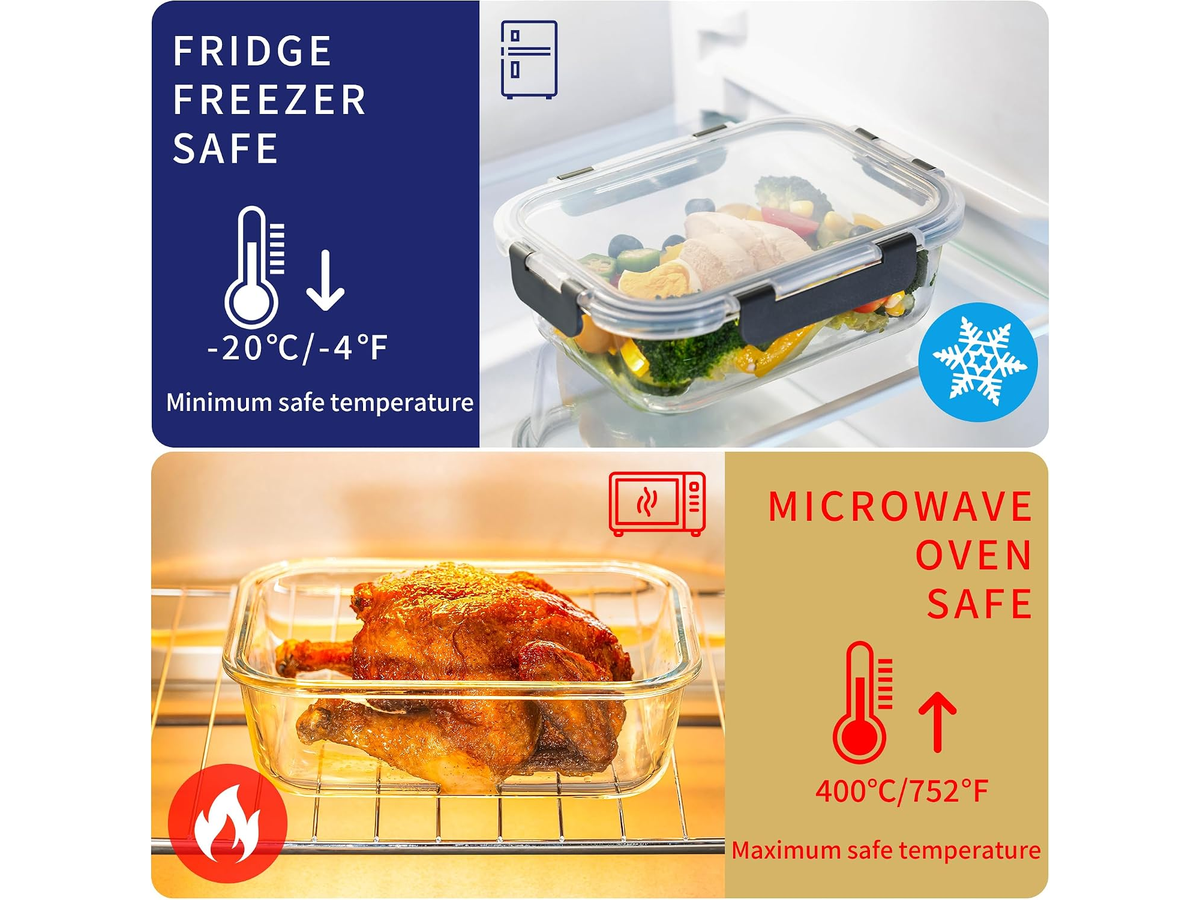 Glass Food Container Set 12 Piece with Locking Lids Meal Prep Storage Containers