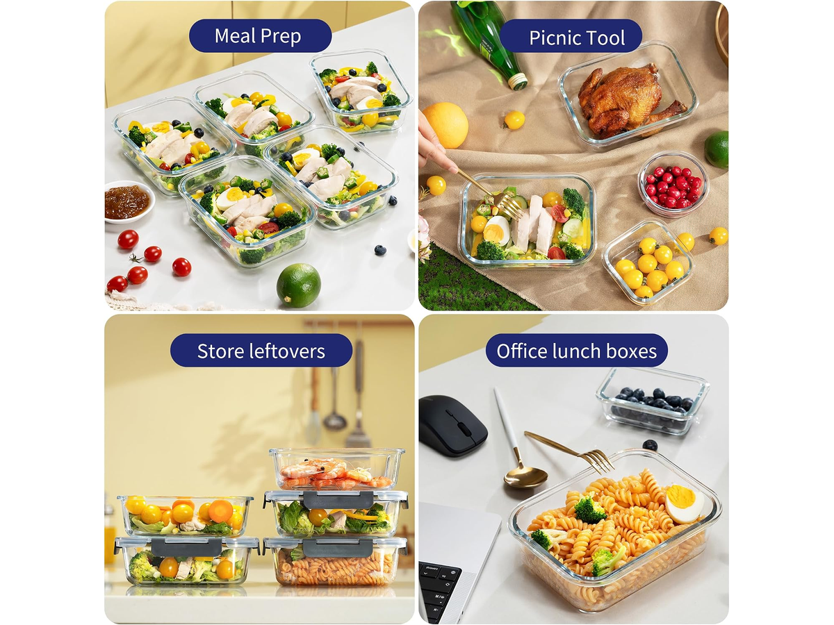 Glass Food Container Set 12 Piece with Locking Lids Meal Prep Storage Containers