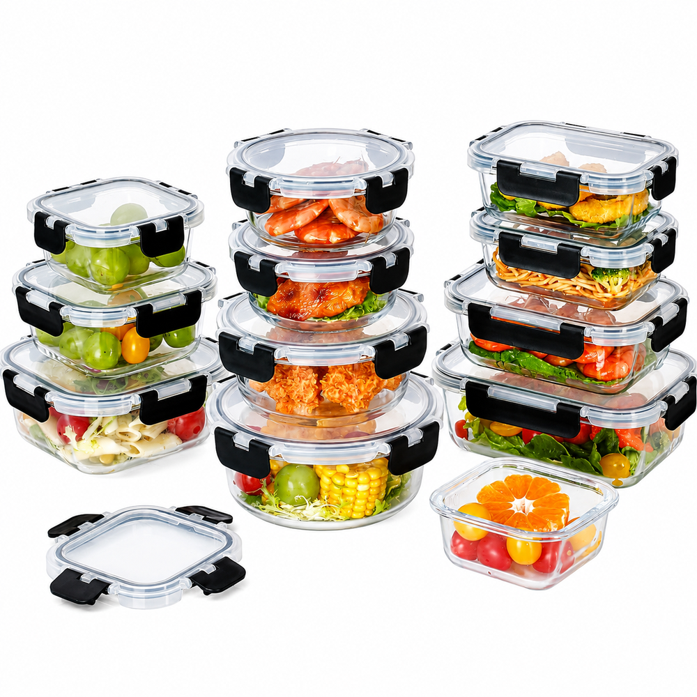 Glass Food Container Set 12 Piece with Locking Lids Meal Prep Storage Containers
