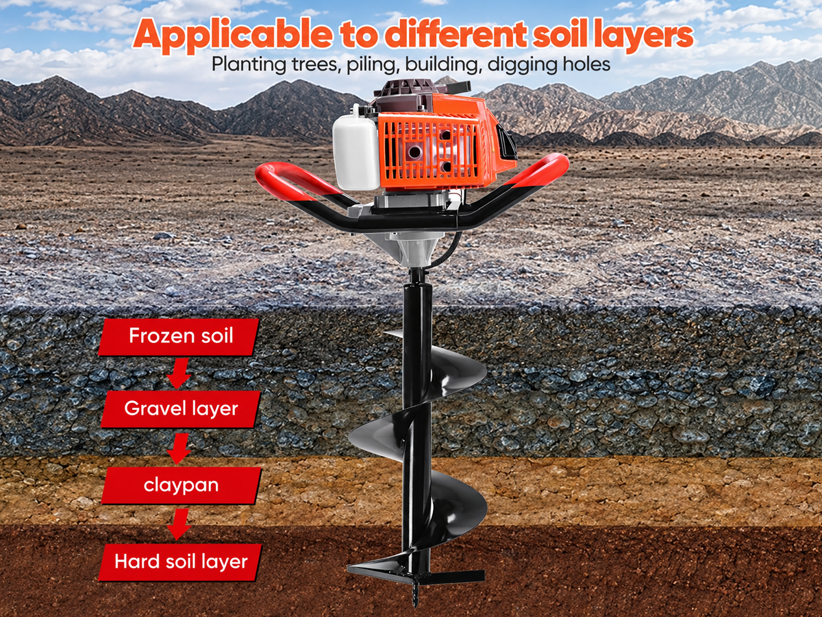 Post Hole Digger 72CC Petrol Earth Auger with 20CM 30CM Drill Bits