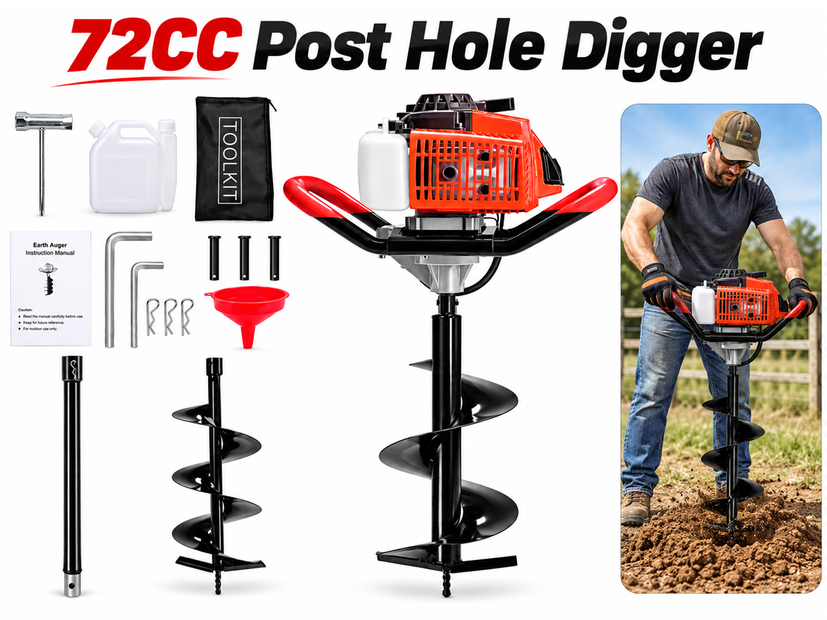 Post Hole Digger 72CC Petrol Earth Auger with 20CM 30CM Drill Bits
