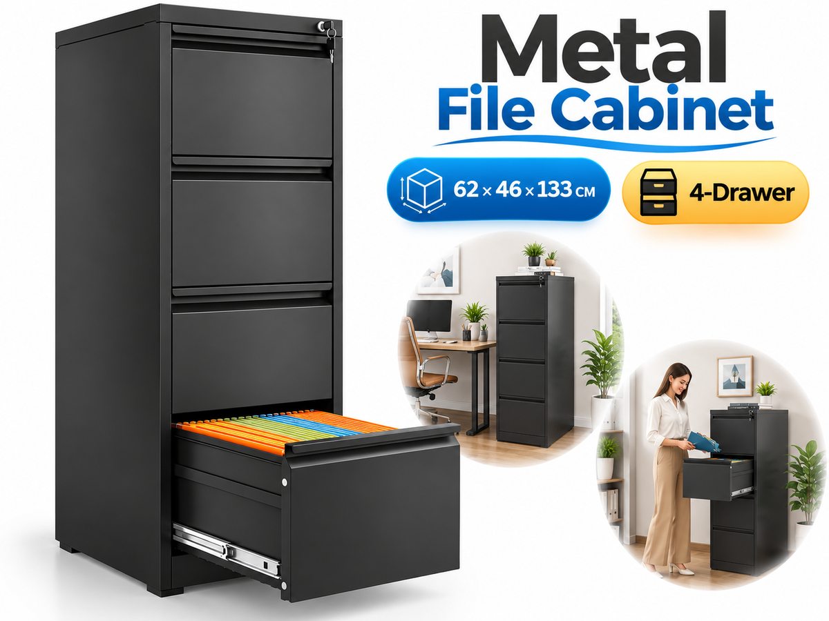 Metal File Cabinet 4 Drawer Locking Vertical Filing Cabinet