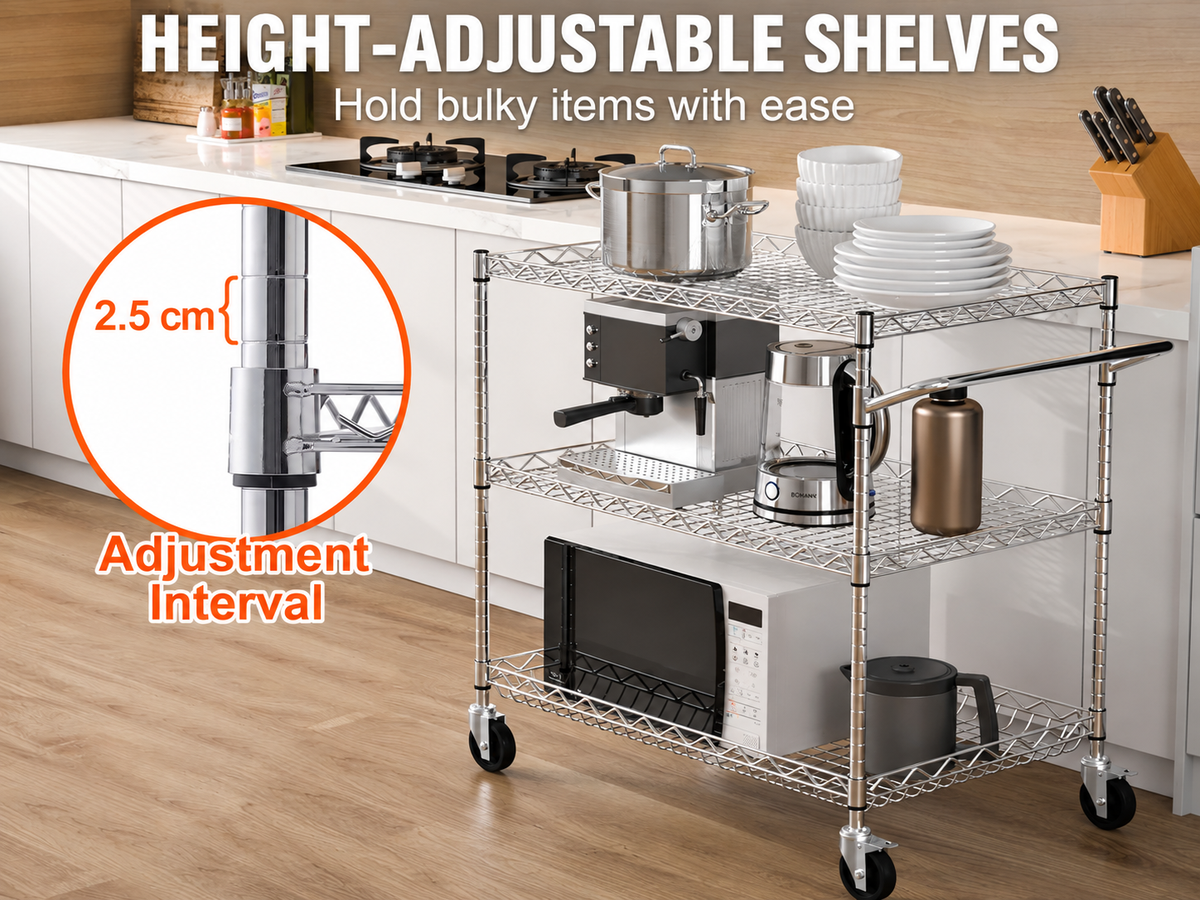 Kitchen Trolley 3 Tier Heavy Duty Rolling Utility Cart